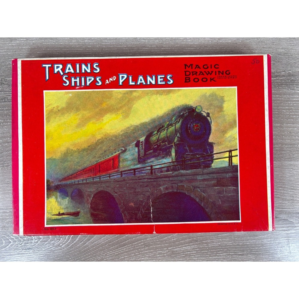 Vintage Trains Ships and Planes Magic Drawing Book Saml Gabriel Sons NY‎ Unused